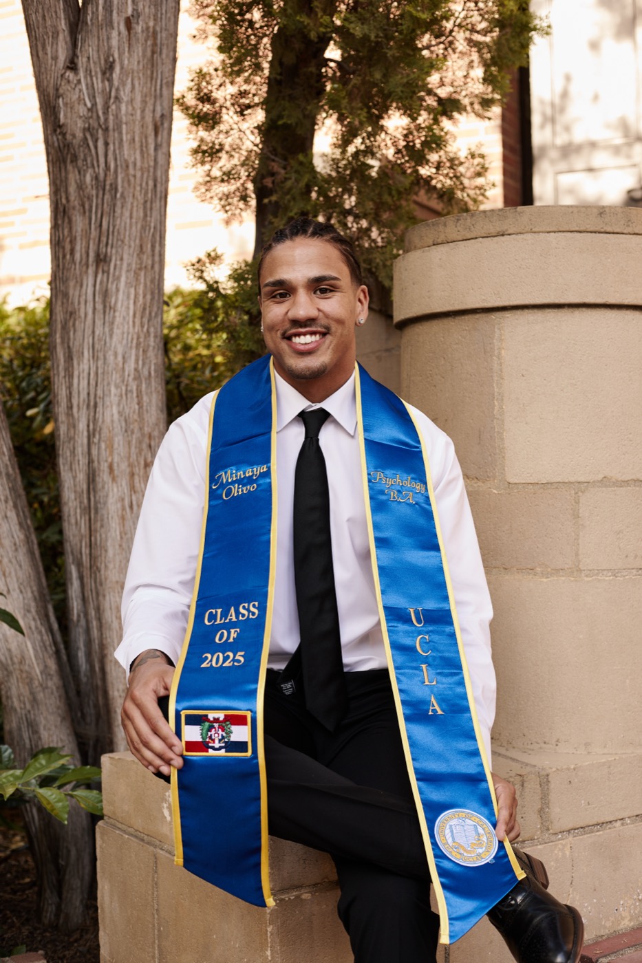 Minaya Olivo in UCLA graduation regalia, Class of 2025, Psychology B.A.