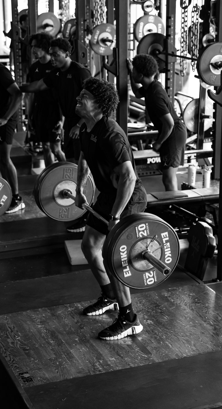 Minaya Olivo pulling a heavy deadlift during UCLA strength training